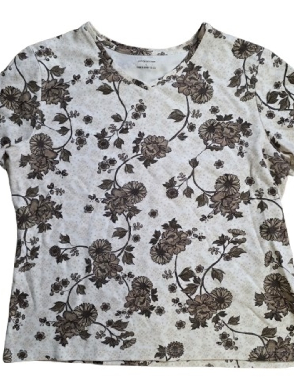 croft & barrow Size L CREAM Floral Short-Sleeve Crewneck Tee